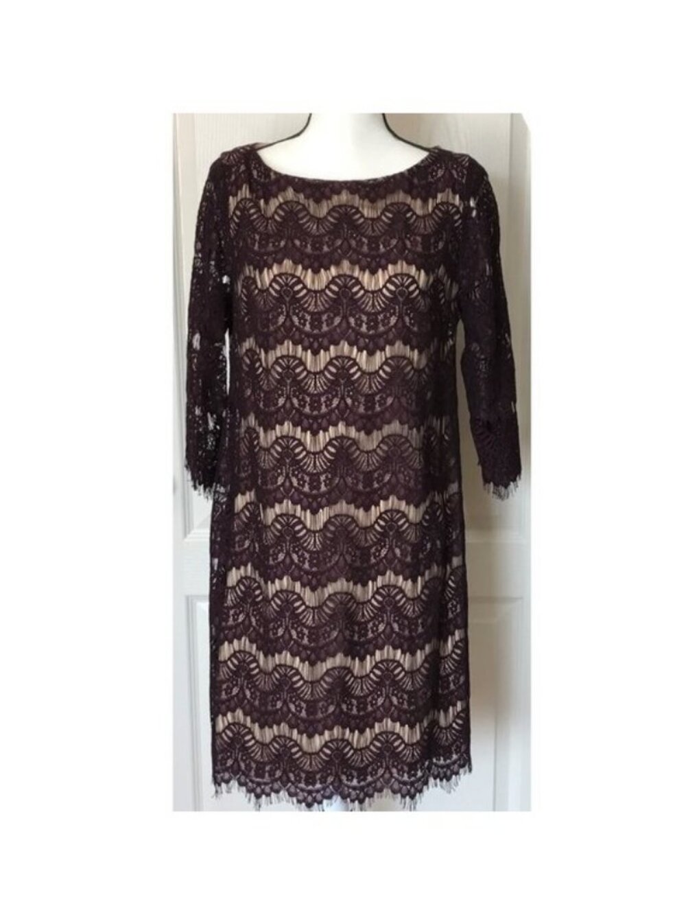 J Howard Lace Burgundy Cocktail Dress, Lined, Shift Dress Size 12